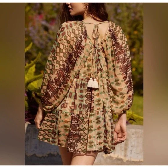 Anthropologie Mahila Sheer V-Neck Kaftan Dress Womens Boho Spring Summer Cruise - Picture 9 of 9